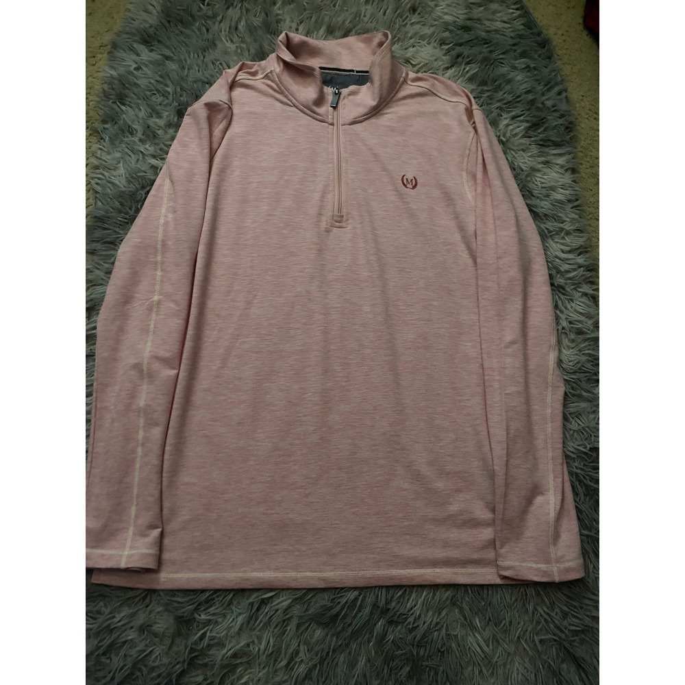 Magaschoni‎ Men's Large Pink Heather Quarter Zip Pullover Sweater Long Sleeve